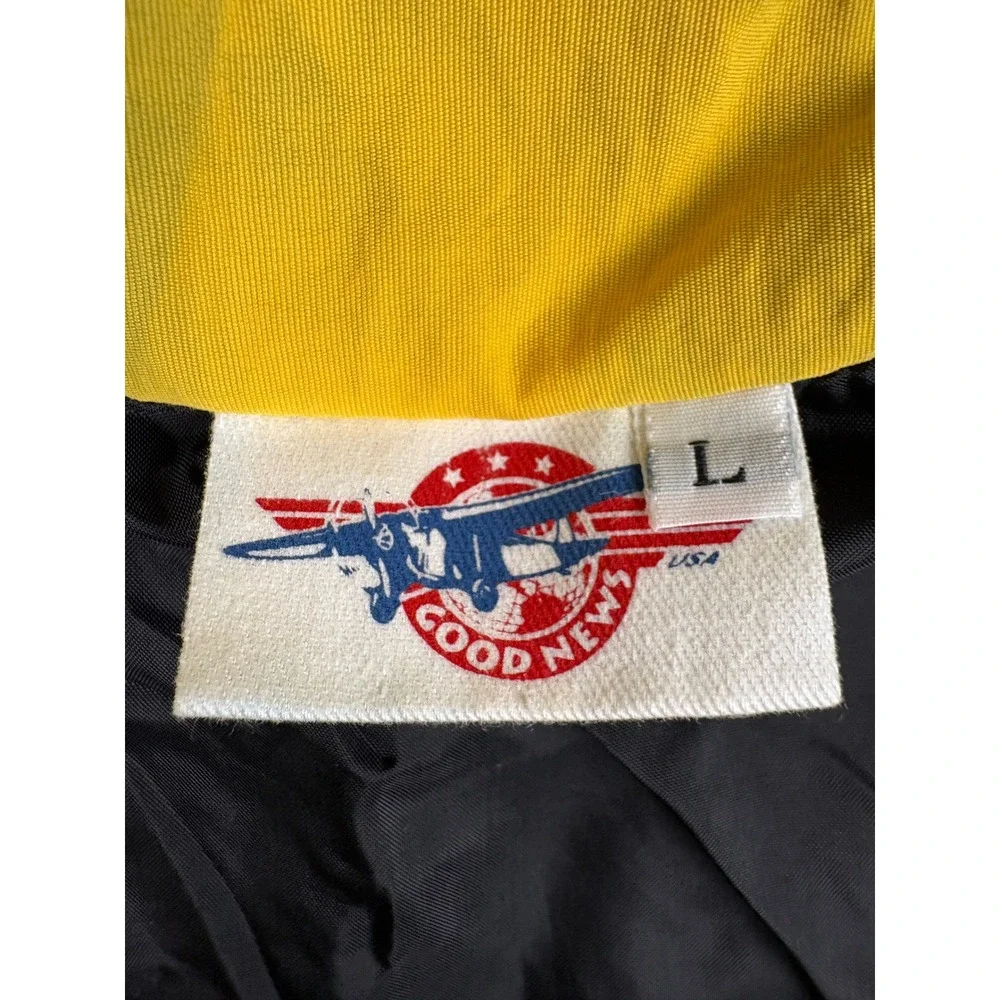 Vintage Good News USA Quarter Zip Windbreaker Jacket Navy Blue Yellow Mens L